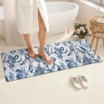 thumbnail image 4 of Blue Floral Leaf Pattern Bathroom Rugs Mat,Non Slip Microfiber Bathroom Rug,Rubber Backing,Soft Bathroom Mats for Bathroom Floor,Tub and Shower,60x24in(150x60cm), 4 of 5