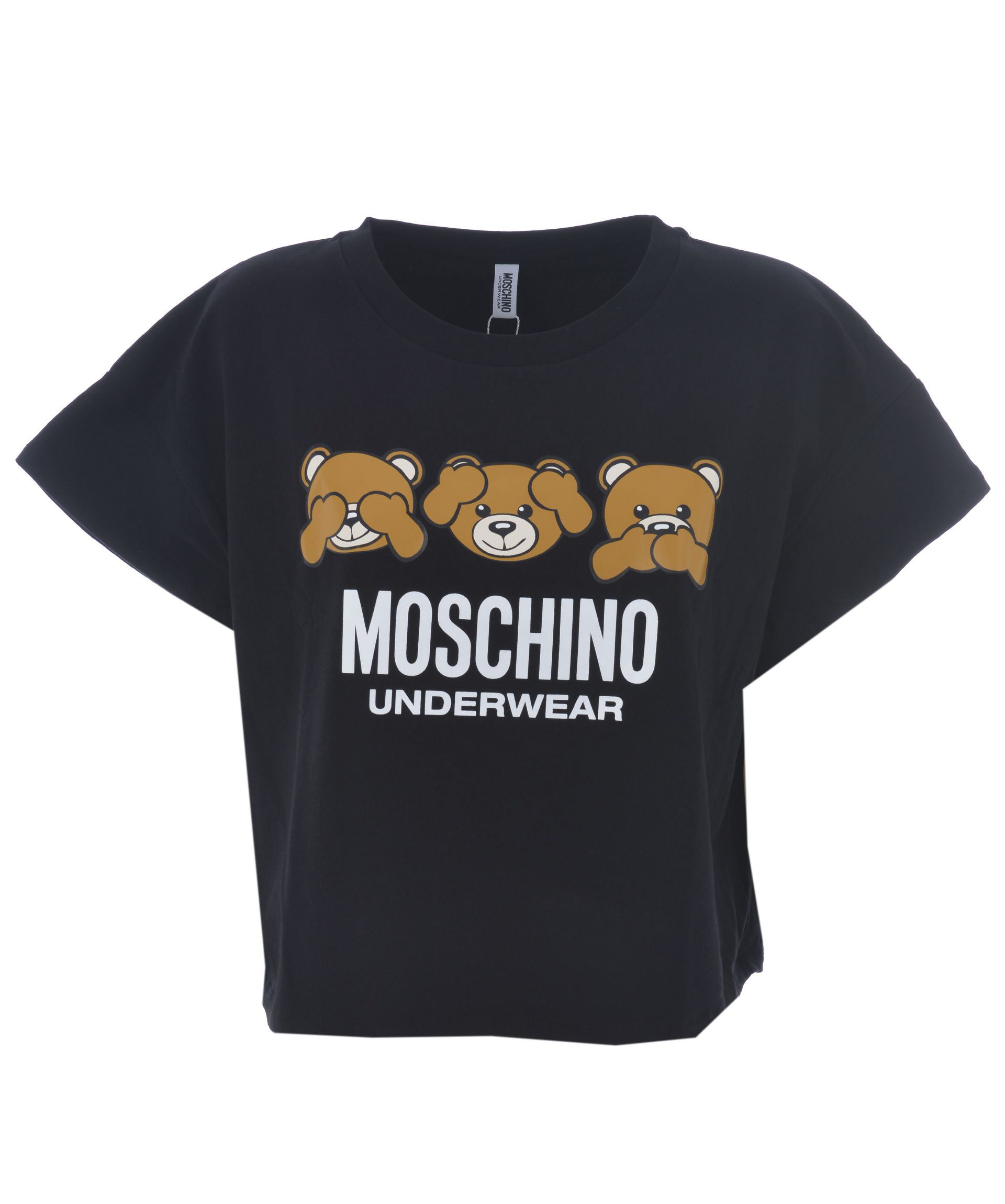 Moschino - MOSCHINO Women's Black Bear Short Sleeve Logo Crop T-Shirt