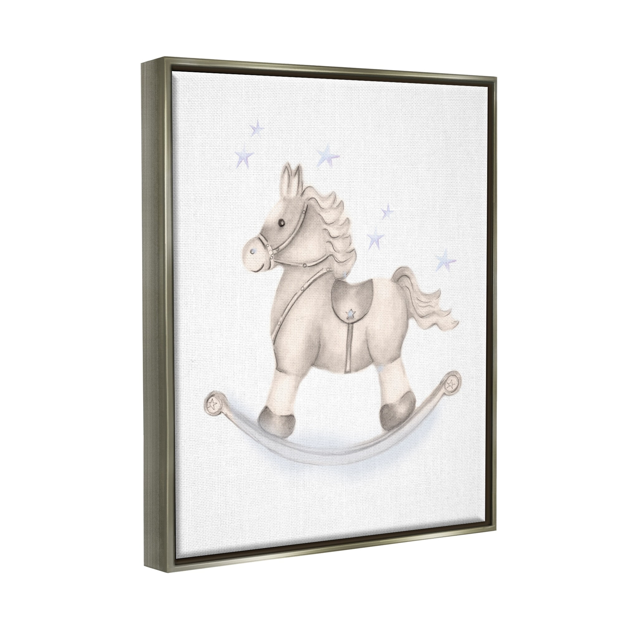 Stupell Industries Gentle Rocking Horse Blue Stars Nursery Playroom Graphic Art Luster Gray Floating Framed Canvas Print Wall Art, Design by Studio Q
