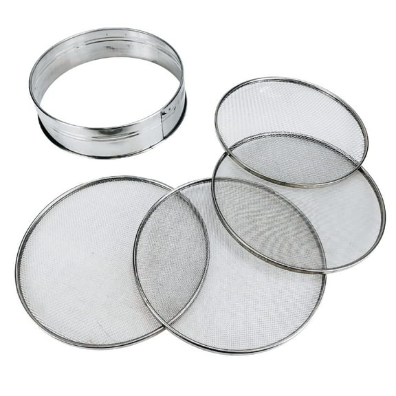 KING LODE 8 Inch Soil Sieves Set  5 Pc Set Includes 1 Stainless Steel Frame   4 Sieve Screens  Screen Sizes 0.5mm, 1mm, 2mm, 3mm  Great for Sifting Rocks, Seeds, Dirt, Compost and Potting Soil
