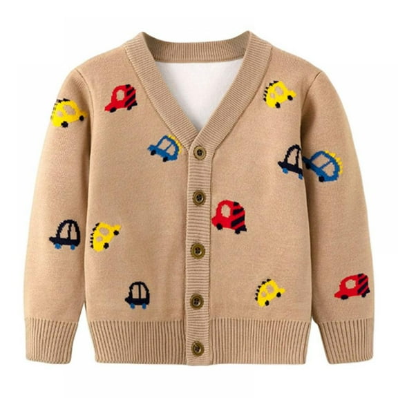 Baby Boys Button-Down V-Neck Cartoon Cardigan Knitted Sweater Toddler Sweatshirt Casual Outerwear Kid 2-3T
