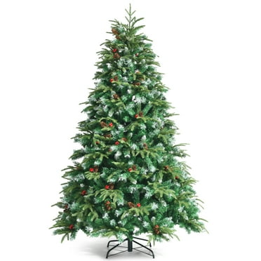 Topbuy 7FT Hinged Life-Like Christmas Tree W/ 450 LED Lights Pre-Lit Artificial Xmas Tree W/ 1315 PE & PVC Leaves