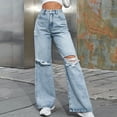 thumbnail image 5 of Fengqque Women's Wide Leg Straight Jeans High Waisted Baggy Stretch Loose Denim Ripped Pants Blue 4(XS), 5 of 6