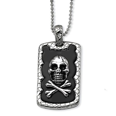Stainless Steel Skull & Crossbones IP Black Plated Dog Tag Pendant 24in.
