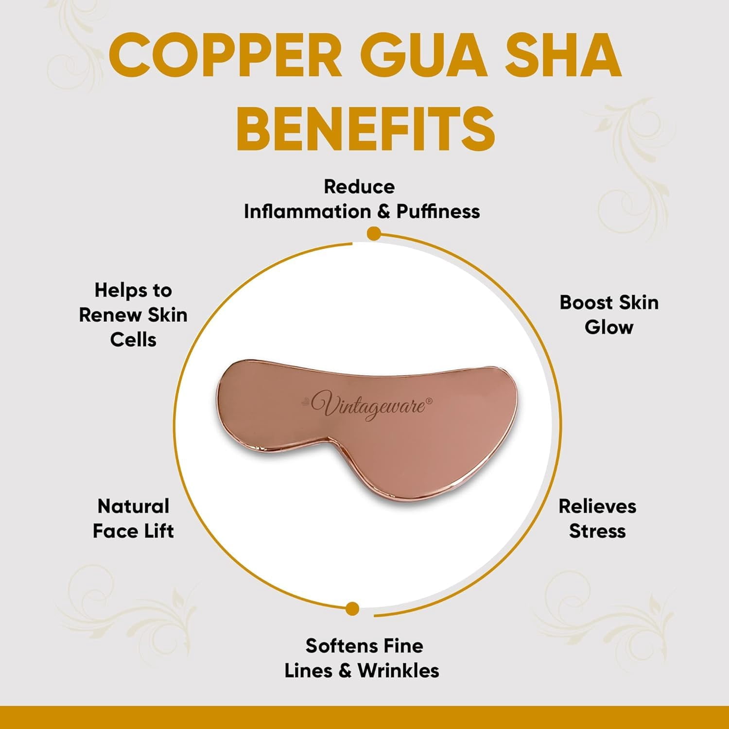 Vintageware® Copper Gua Sha | B-Shape Massage Board for Chiropractic & Physical Therapy | Premium Tool for Face & Body | Relieves Back & Muscle Pain | Gua Sha for Face, Neck & Back (B-Shape)