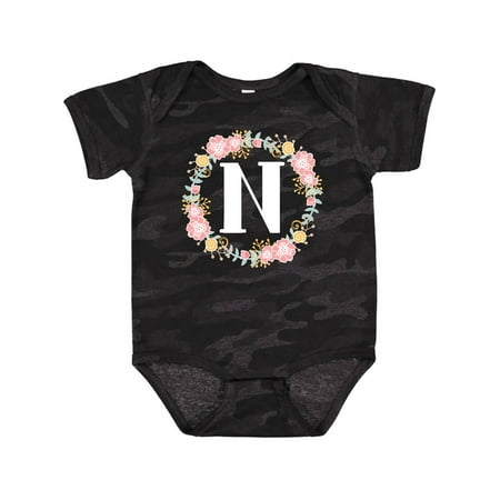 

Inktastic Monogram Letter N Rose Floral Wreath Gift Girls Baby Bodysuit