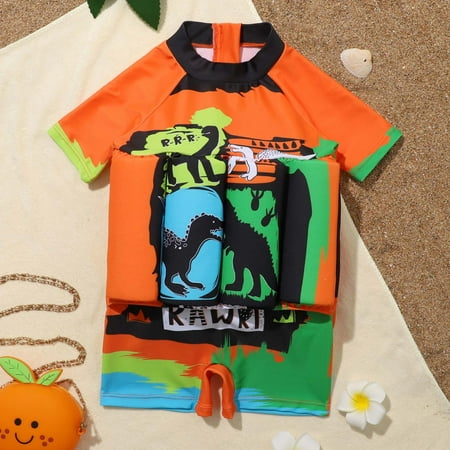 

CHGBMOK Summer Toddler Swimsuit Baby Girls Boys Float Suit One-Piece Swimwear Rashguard Cartoon Short Sleeve Zip Up Buoyancy Swimsuit