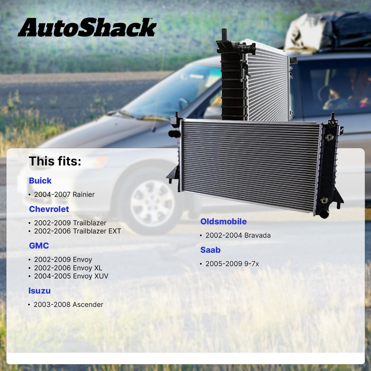 Autoshack Radiator Compatible with Chevrolet & GMC, Trailblazer 2002-2009 Envoy 2002-2009 Trailblazer EXT 2002-2006 Envoy XL 2002-2006, L6 4.2L V8 5.3L 6.0L, with Transmission Oil Cooler