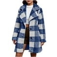 thumbnail image 2 of SYMOID Women’s Blue Buffalo Plaid Teddy Fleece Coat - Fall Winter Mid-Length, Notched Lapel, Inclusive Sizes S-XXL, Machine Washable,Size XL, 2 of 9