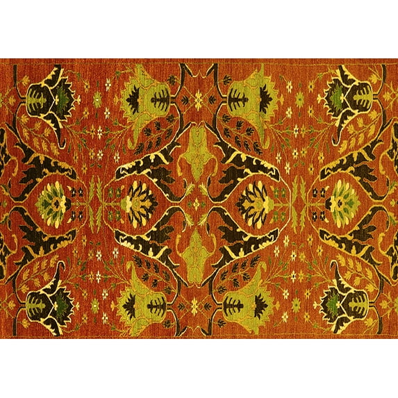 Ahgly Company Machine Washable Indoor Rectangle Oriental Yellow Industrial Area Rugs, 2' x 5'