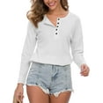 thumbnail image 1 of Coloody Tuniques en Tricot Gaufré pour Femmes, Coupe Ample, Manches Longues, Boutonnées, Col en V, Henley, 1 of 4