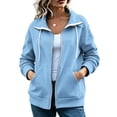 thumbnail image 4 of HappyYEE Women’s Lapel Zip Jacket - Drawstring Long Sleeve Coat Tops with Pockets - Loose Fall Daily Casual Outerwear, 4 of 9