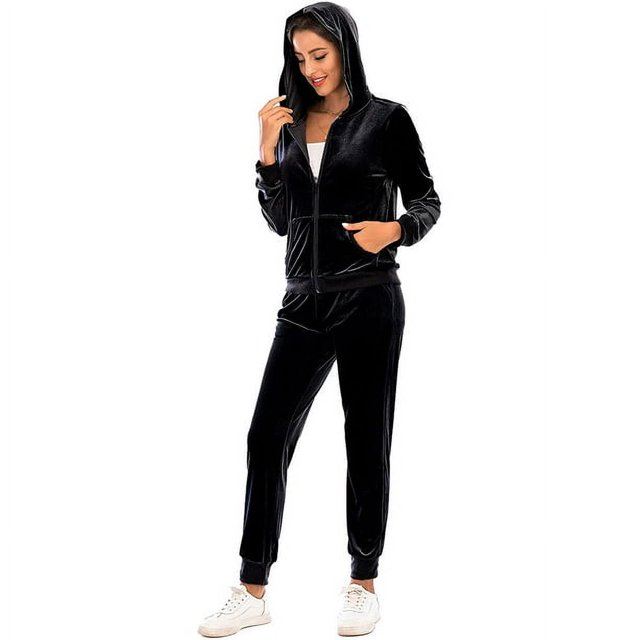 Conjunto de chándal de terciopelo para mujer, sudadera con capucha y cremallera completa, pantalones de chándal largos, ropa deportiva con bolsillos S-XXLL
