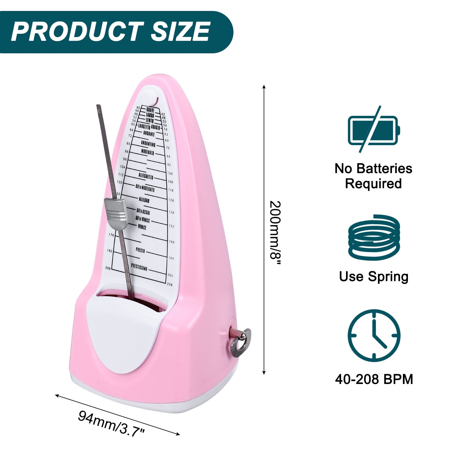 Uxcell Mechanical Metronome High Accuracy Musical Timer Universal Metronome for Piano Guitar Violin Ukulele Player Pink