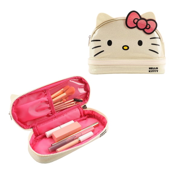 Hello Kitty Character Face White Glitter 6" Cosmetic Pouch