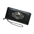 thumbnail image 1 of Cartera de mujer, versión coreana, larga, estilo retro, estilo punk, con estampado de calaveras y lunares (negro), 1 of 7