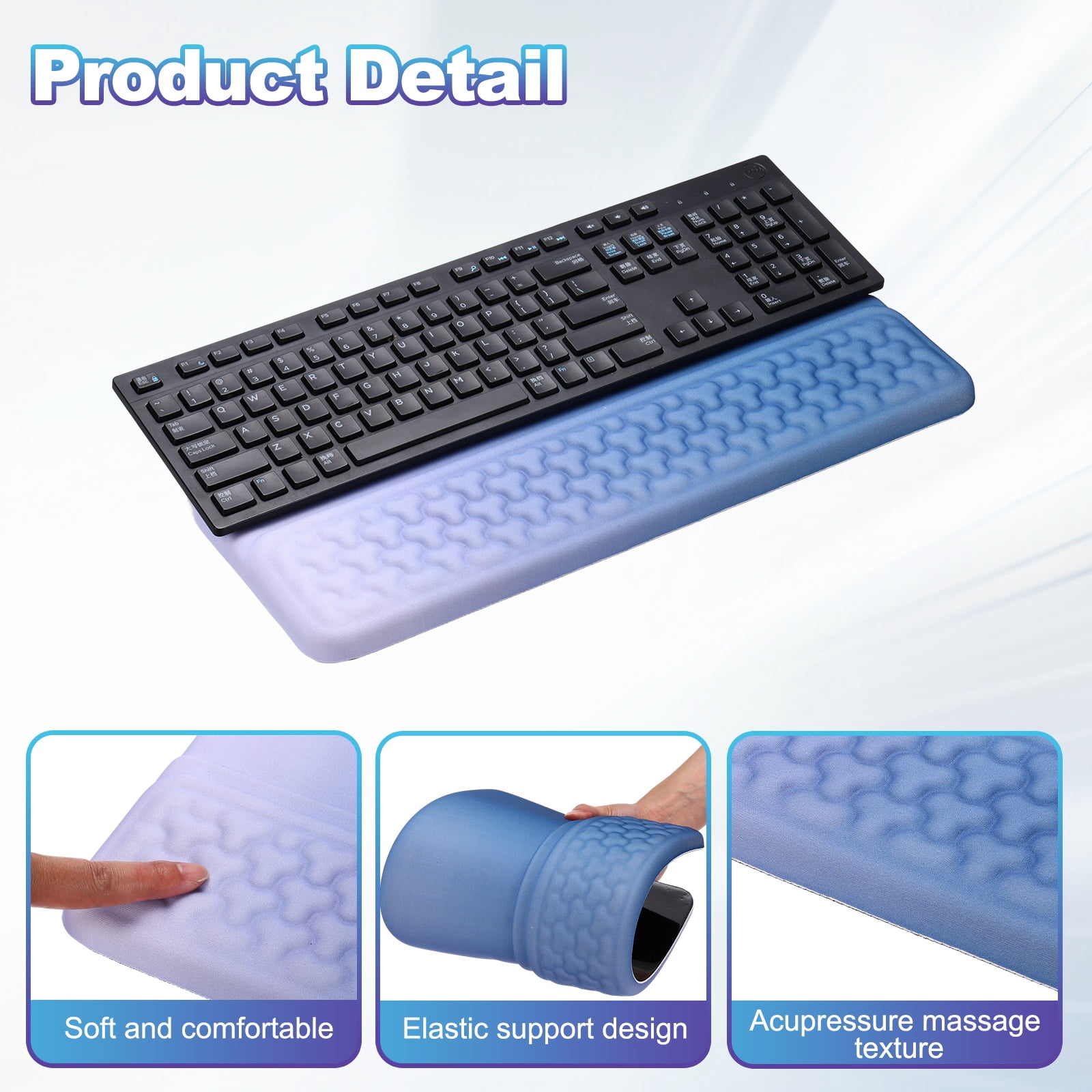 Uxcell Computer Keyboard Stand with Wrist Rest, Computer Wrist Support Pad, Keyboard Stand Riser Holder Pad for Office Desk Gaming Home, Blue and Silver