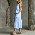 thumbnail image 6 of Lenago Womens Summer Casual Mini Dresses Women's Casual Crew-Neck Multi-Color Pocket Sleeveless Dress Blue L, 6 of 6
