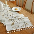 Cotton Linen Embroidery Tassel Table Runner Thicken Fabric Kitchen