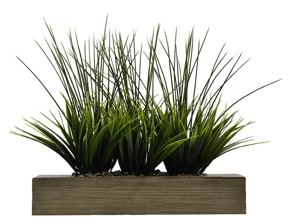 Vintage Home Artificial Faux Lifelike Plastic Fake 14" Tall Green Grass In Designer Taupe Holder