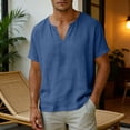 thumbnail image 2 of Men's Linen Cotton V-Neck T-Shirt Casual Beach Top Short Sleeve Summer Soft Breathable Loose Fit Daily Vacation Streetwear | Zenithor,Navy 4XL, 2 of 9
