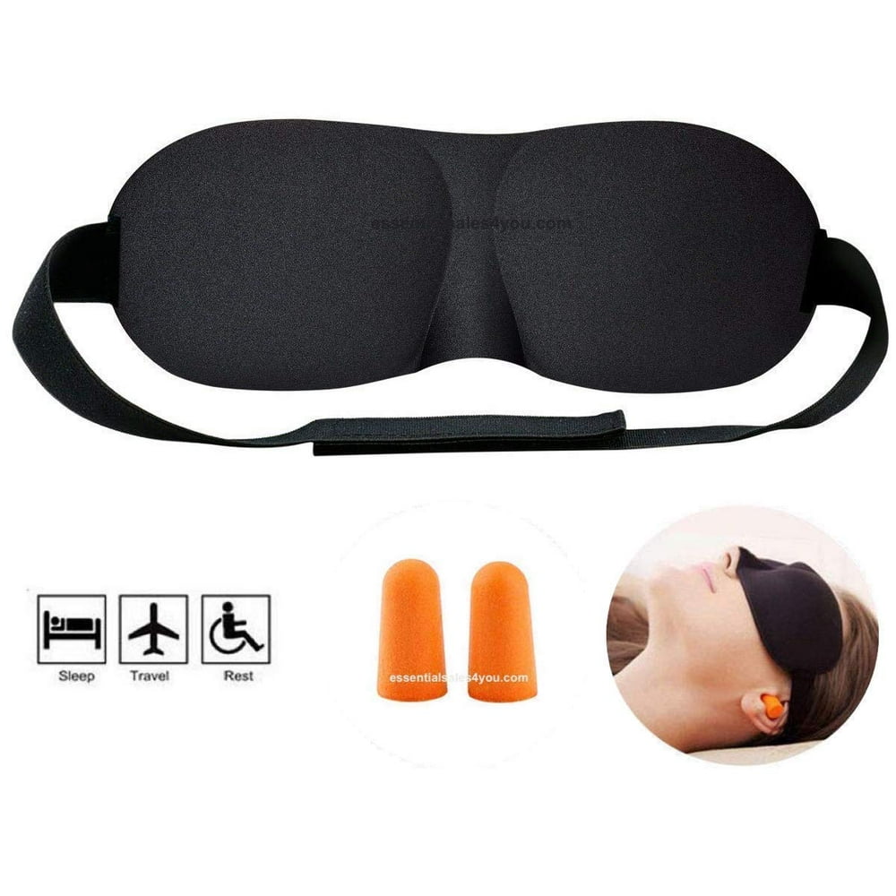 3D Eye Mask Shade Cover Soft Foam Ear Plugs Travel Rest Sleep Rest