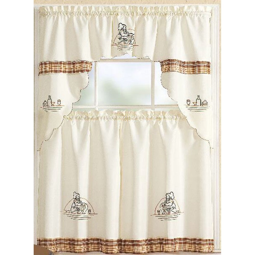 Checkered Chef Kitchen Curtain with Swag and Tier Set 36 in Walmart