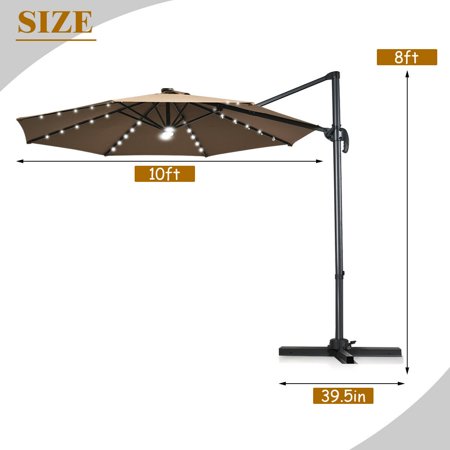 Gymax 10ft Solar Led Cantilever Offset Patio Umbrella 360 Rotation Aluminum Tan Walmart Canada