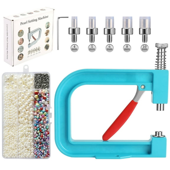 Handheld Manual Bead & Rivet Setter – Rhinestone Pearl Press Tool for Jewelry, Clothes & Crafts-Pearl set(Blue)Z
