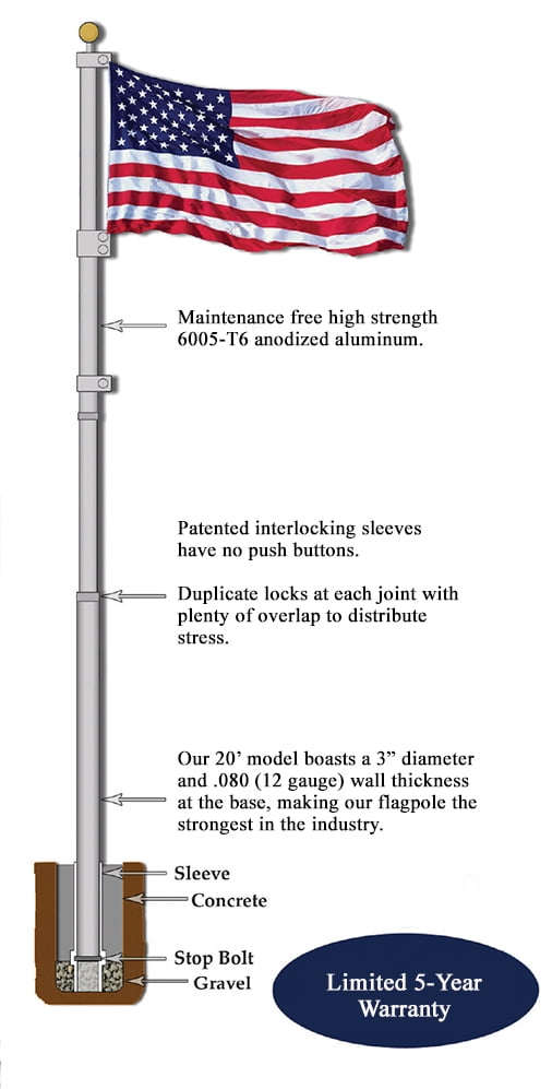 Titan Telescoping Flagpole Kit - 15' Silver