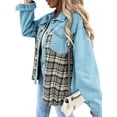 thumbnail image 4 of HUBERY Women Lapel Collar Plaid Spliced Long Sleeve Snap Button Pocket Jacket, 4 of 5