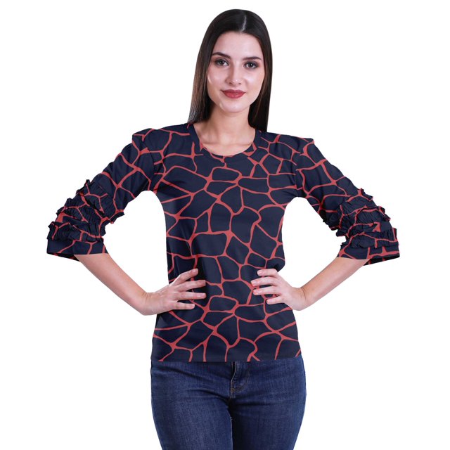 Moomaya Printed Ruffle Shirt Women Party Top Short T-Shirt Top Summer Clothing