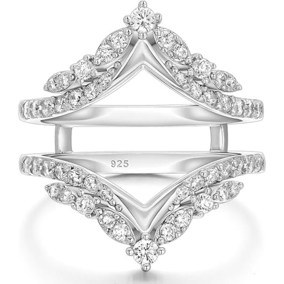 Vintage Ring Enhancer for Engagement Rings Curved Enhancer Guard Moissanite Ring 925 Sterling Silver White Gold Finish