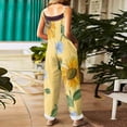 thumbnail image 4 of JULMCOMO Cotton Linen Jumpsuits for Women Pull On Floral Print Scoop Neck Comfy Loose Fit Rompers Tie Strap Vintage Casual Summer Overalls Complexion S, 4 of 7