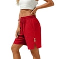 thumbnail image 5 of Womens Shorts with Slits Pockets And Button Solid Color Loose Cotton Casual Wide Leg Shorts for Women, 5 of 6