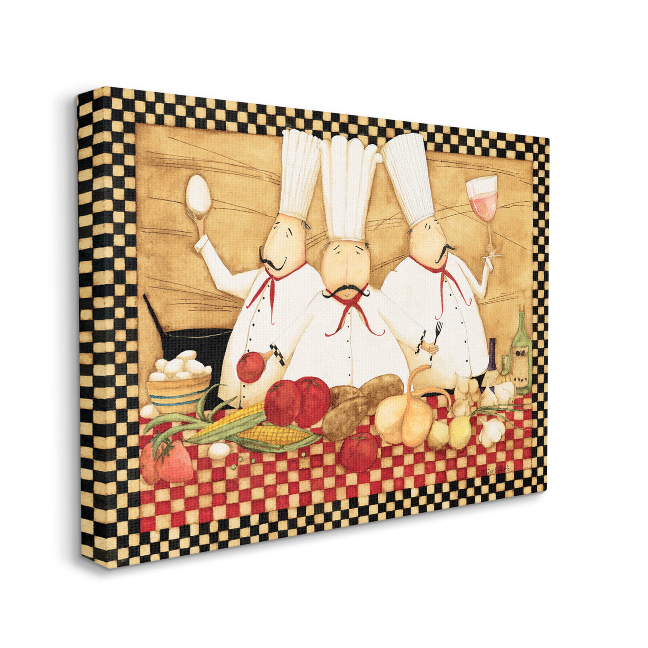 Vintage Chefs Checkered Kitchen Food & Beverage Graphic Art Gallery Wrapped Canvas Print Wall Art