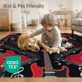 thumbnail image 4 of ODIKA 8'x10' Washable Area Rug Durable, Non-Slip Red Black Guitar Music Print Record Vinyl Themed Electric with Treble Clefs for Living Room, Under Sectional, Family, 4 of 7