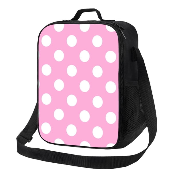 Disketp Pink And White Polka Dot Bolsa Térmica Estampada para Almuerzo, Lonchera para Hombres y Mujeres Adultos