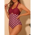 thumbnail image 2 of DARING DIVA Halterneck Polka Dot Tummy Control Swimsuit XL Maroon Red, 2 of 6