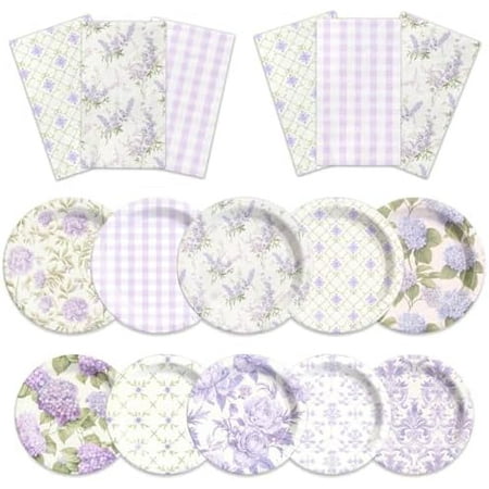 60Pcs Lavender Plates and Napkins-Floral Party Supplies Lavender Tableware for Tea Party,Birthday,Baby Shower