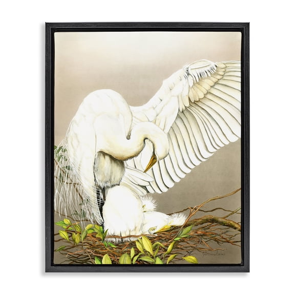 Stupell Industries Traditional White Bird & Nest Black Floating Frame Canvas Art, 17 x 21, by Christine Reichow