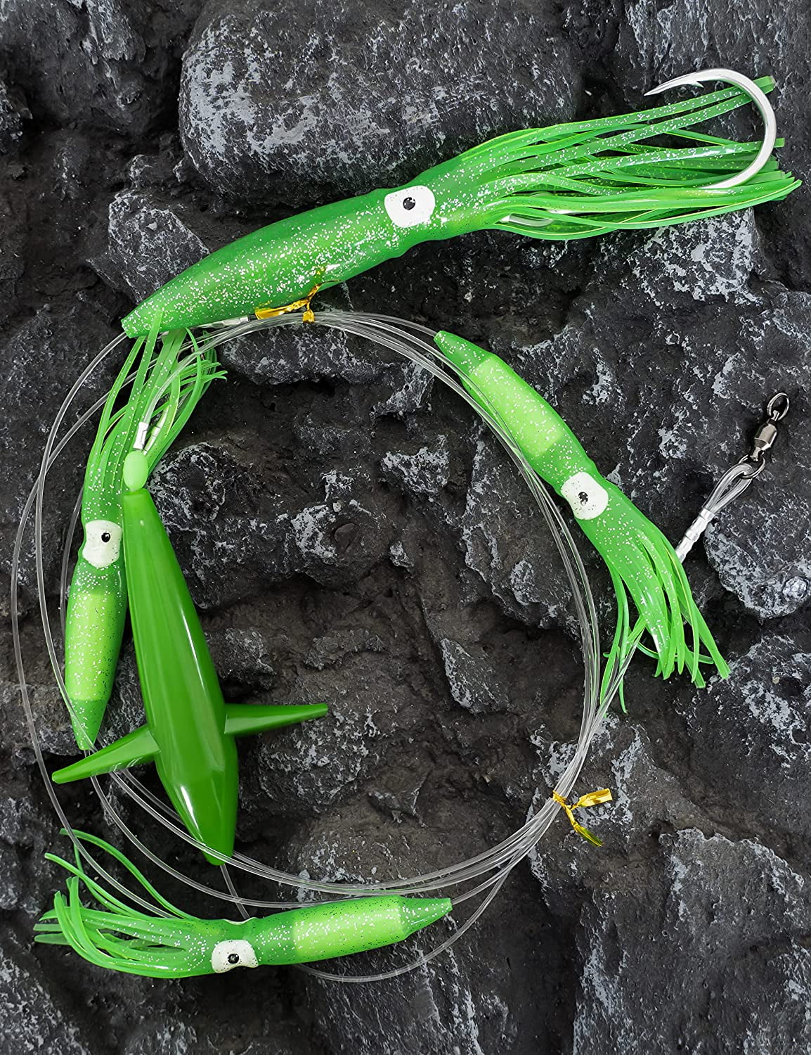 BLUEWING Daisy Chain Big Game Daisy Bird Bulb Squid Trolling Bird Tuna Lures Fishing Teasers for Marlin Sailfish Fishing Green