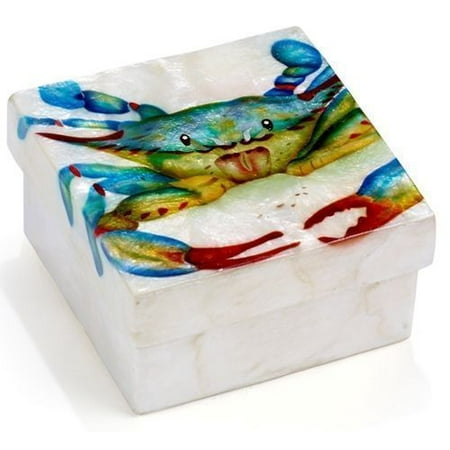 Kubla Crafts Capiz Shell Blue Crab Trinket Jewelry Gift Change Box