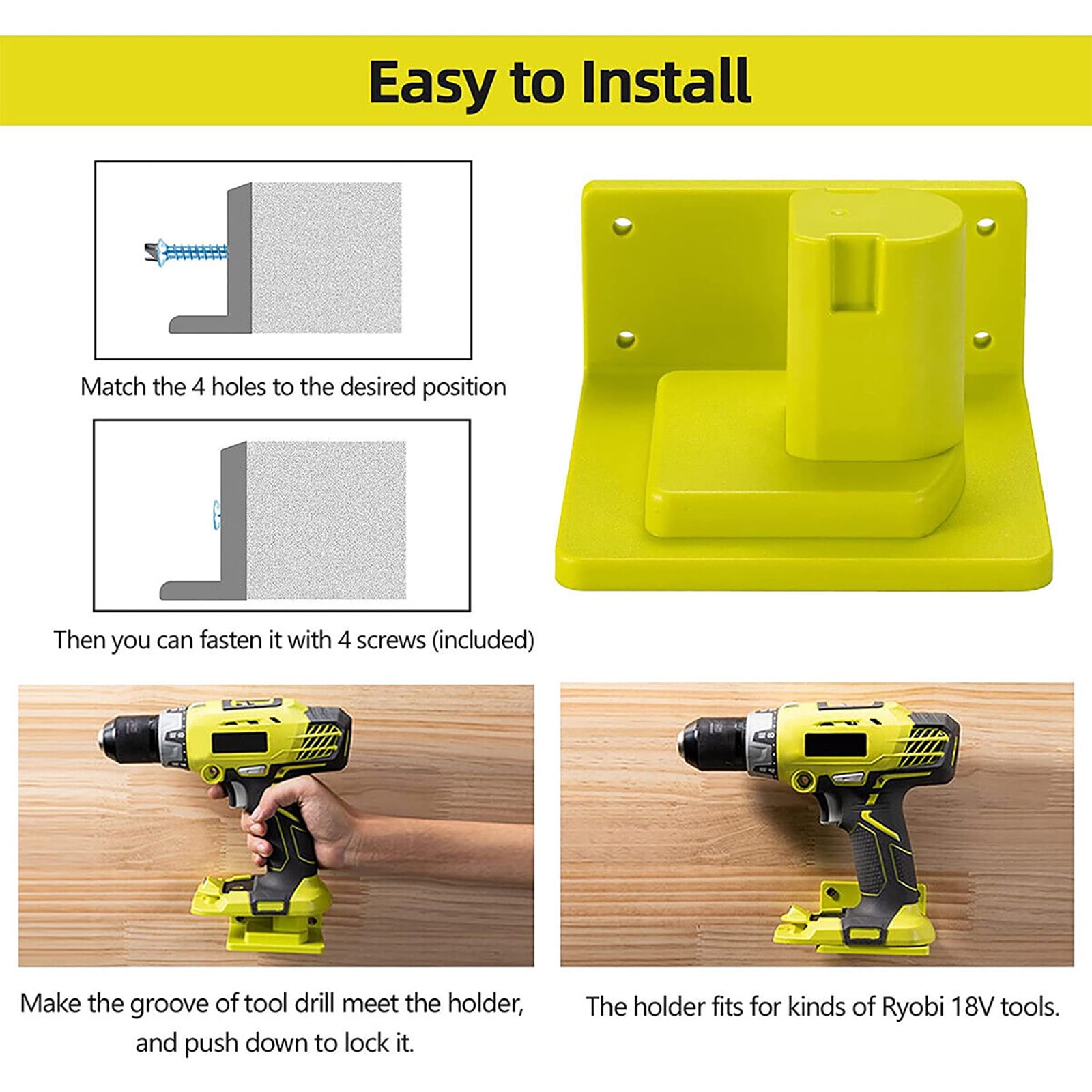5x Battery Dock Holder Mounts, Screwable, Versatile Storage Solution for Power Tools for Ryobi 18V