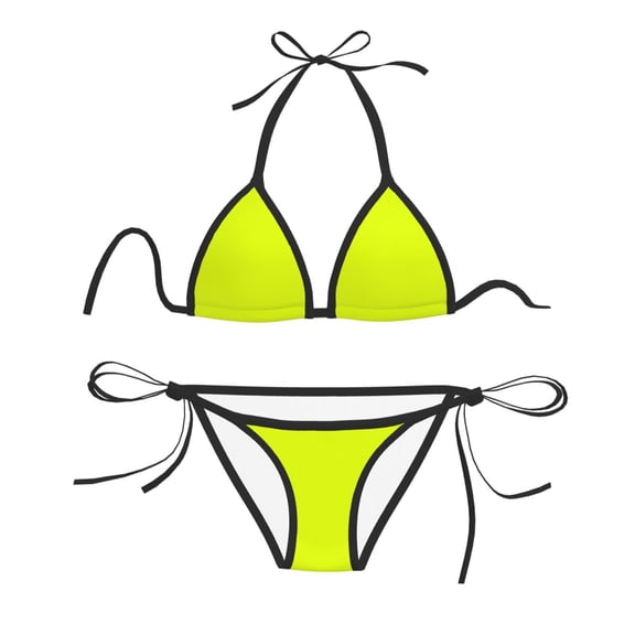 Women Two Piece Swimsuit Sexy Swimwear Halter String Triangle Bikini Sets - Lemon Lime