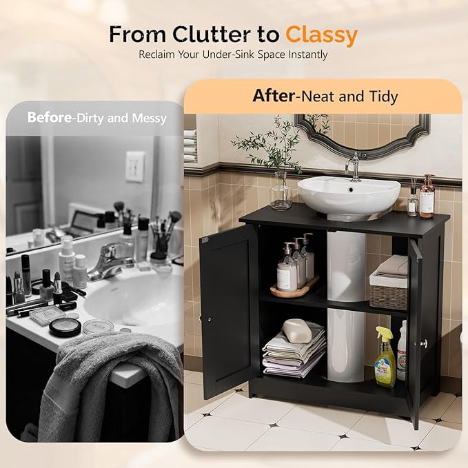 Pedestal Sink Storage Cabinet with 2 Doors Traditional Under Sink Cabinet Bathroom Space Saver Organizer with Adjustable Shelf 23 5/8" W x 11 7/16" D x 23 5/8" H