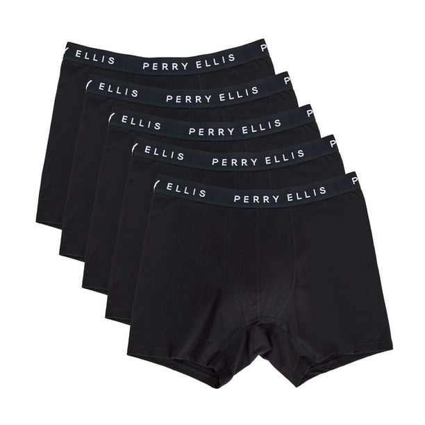 Calzoncillos tipo bóxer Perry Ellis de algodón elástico para hombre, paquete de 5, color negro
