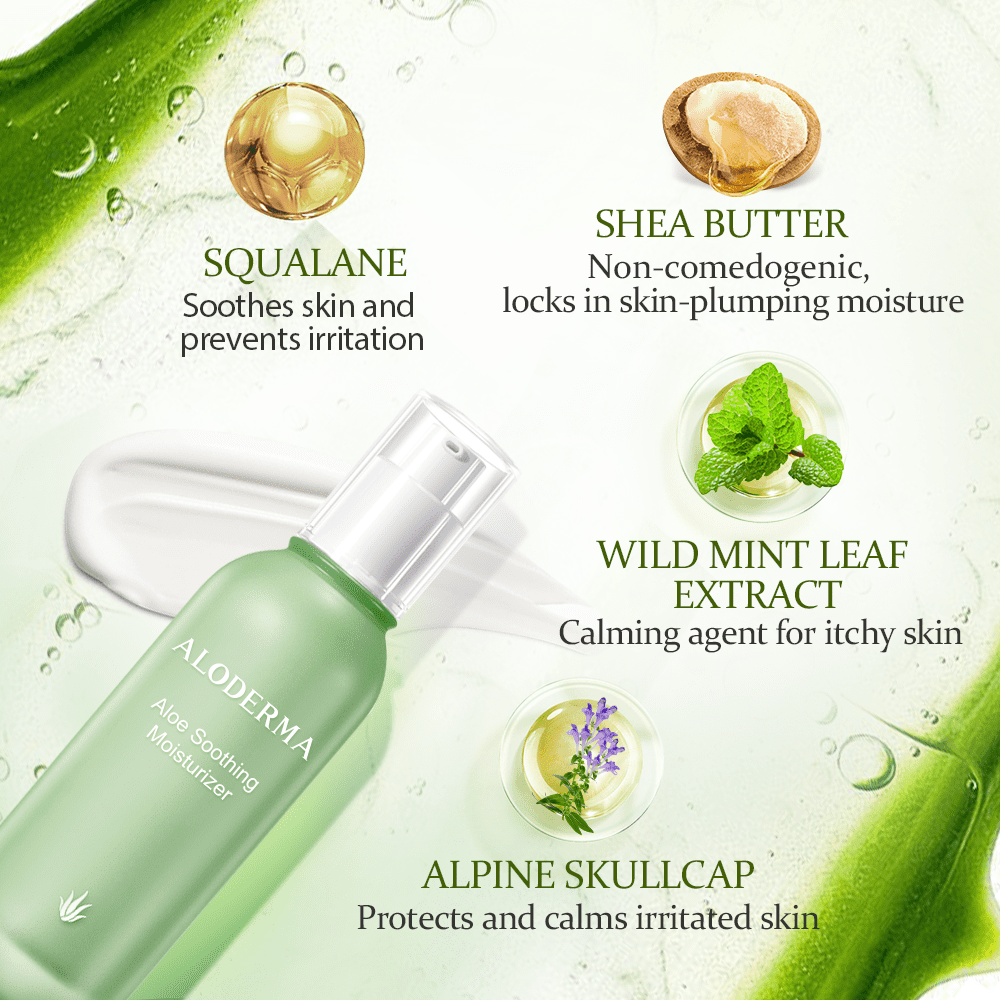 Aloderma Soothing Face Moisturizer with 77% Organic Aloe Vera - Face Lotion for Women & Men for Sensitive & Combination Skin, Rosacea - Oil Free Moisturizer for Face with Squalane, Botanical Extracts