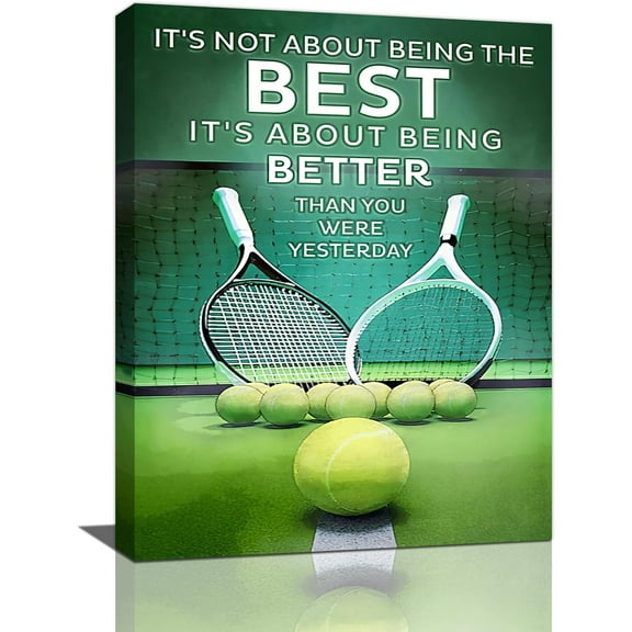 Tennis Wall Art Sport Inspirational Pictures Wall Decor Motivational Quotes Canvas Tennis Painting Decoration Artwork for Gym Bedroom Living Room Framed 12"x16"