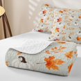 thumbnail image 4 of Homewish Harvest Pumpkin Quilt Full, Autumn Maple Leaf Full Bedspread Sets, Cream Orange Brown, 3pcs 1 Bedspread and 2 Pillowcases, 4 of 7